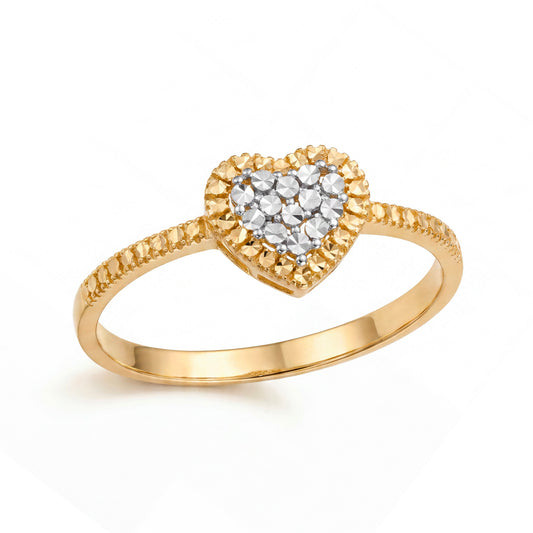 14K 2 Tones Gold Diamond Cut Heart Ring