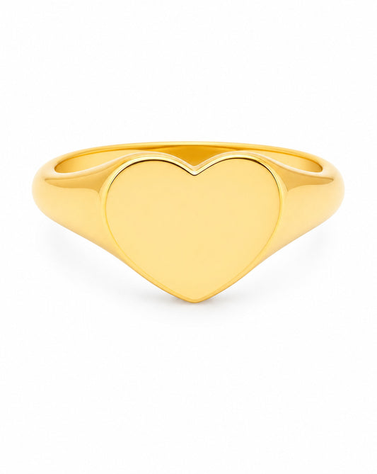 14K Yellow Gold Covered Heart Signet Ring