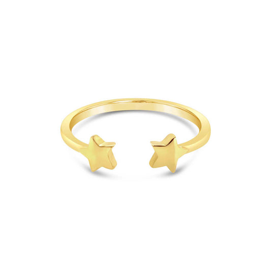 14k Yellow Gold Double Star Open Ring