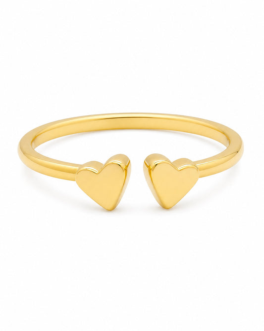 14K Yellow Gold Double Tiny Hearts Open Ring