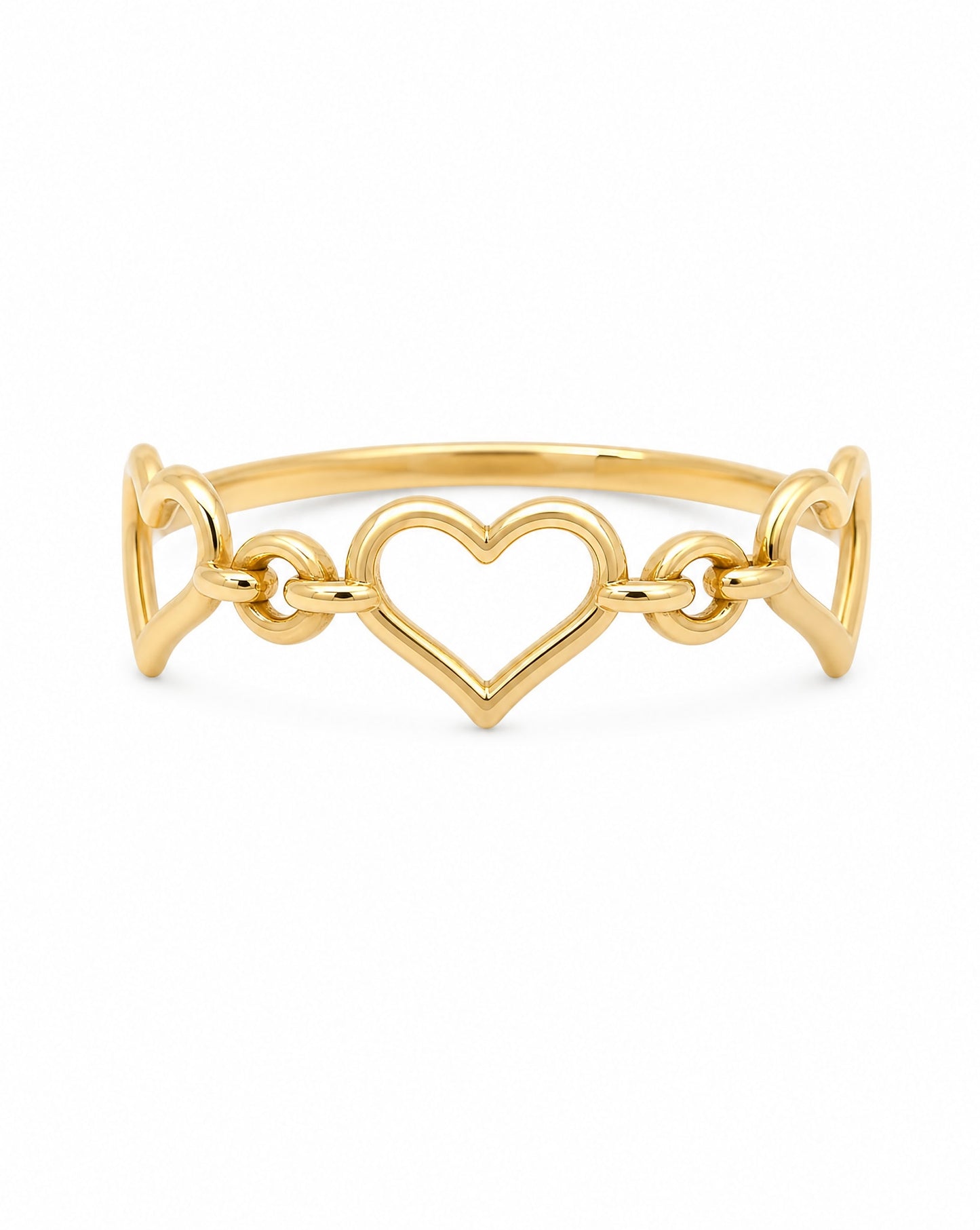 14K Yellow Gold Open Hearts Link Ring