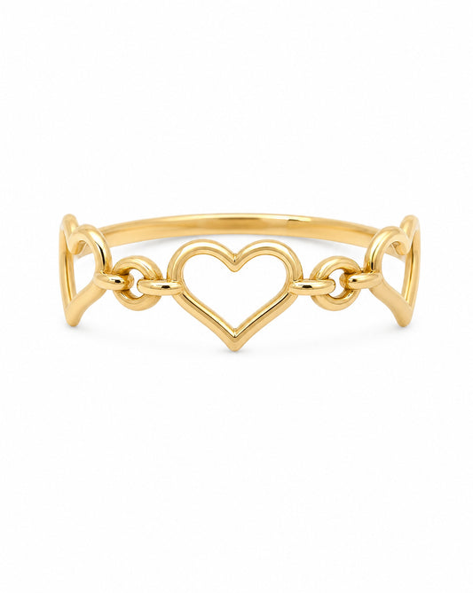 14K Yellow Gold Open Hearts Link Ring