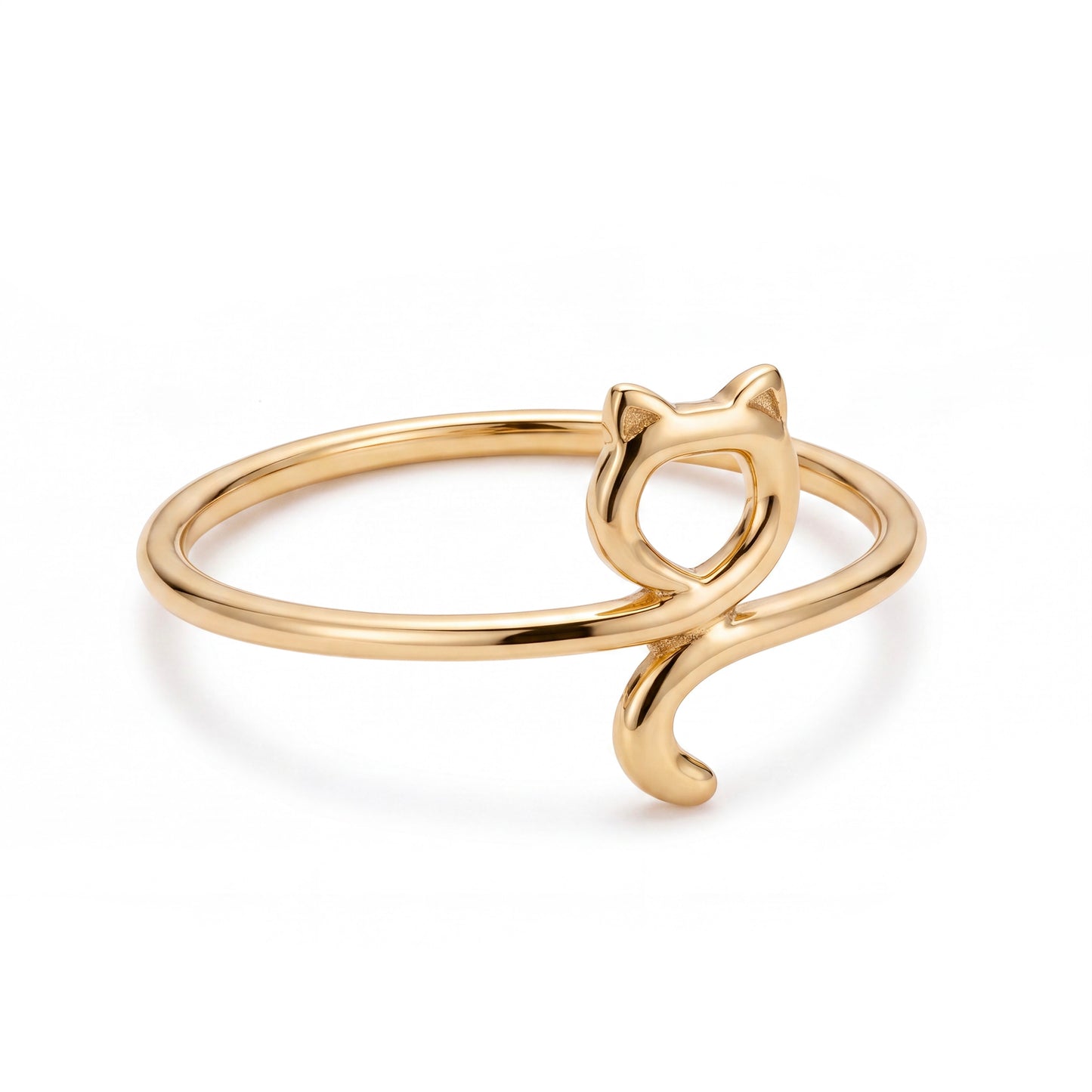 14K Yellow Gold Thin Cat Shape Ring