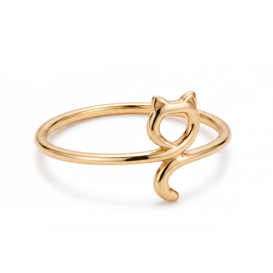 14K Yellow Gold Thin Cat Shape Ring