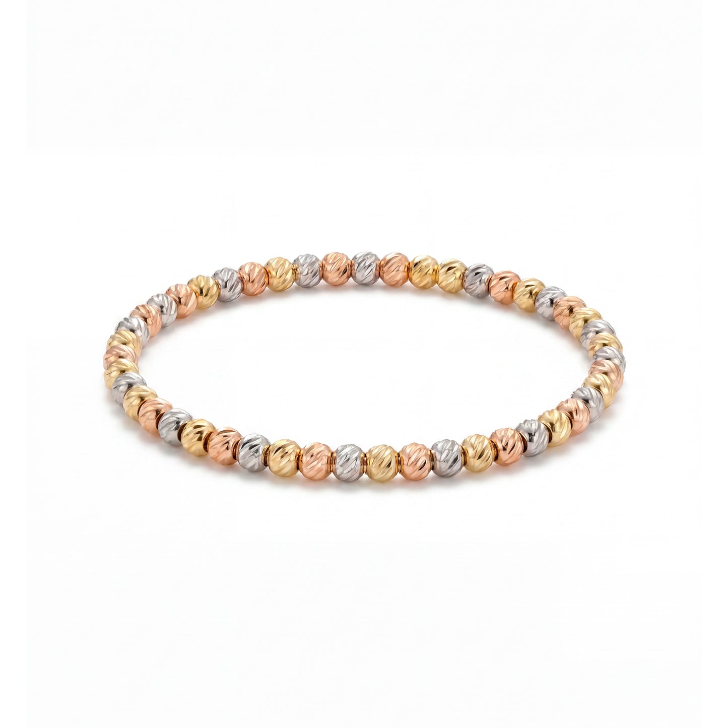 14K Tri Color Gold Thin 1mm Diamond Cut Beaded Ring