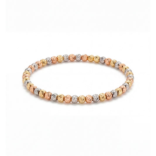 14K Tri Color Gold Thin 1mm Diamond Cut Beaded Ring