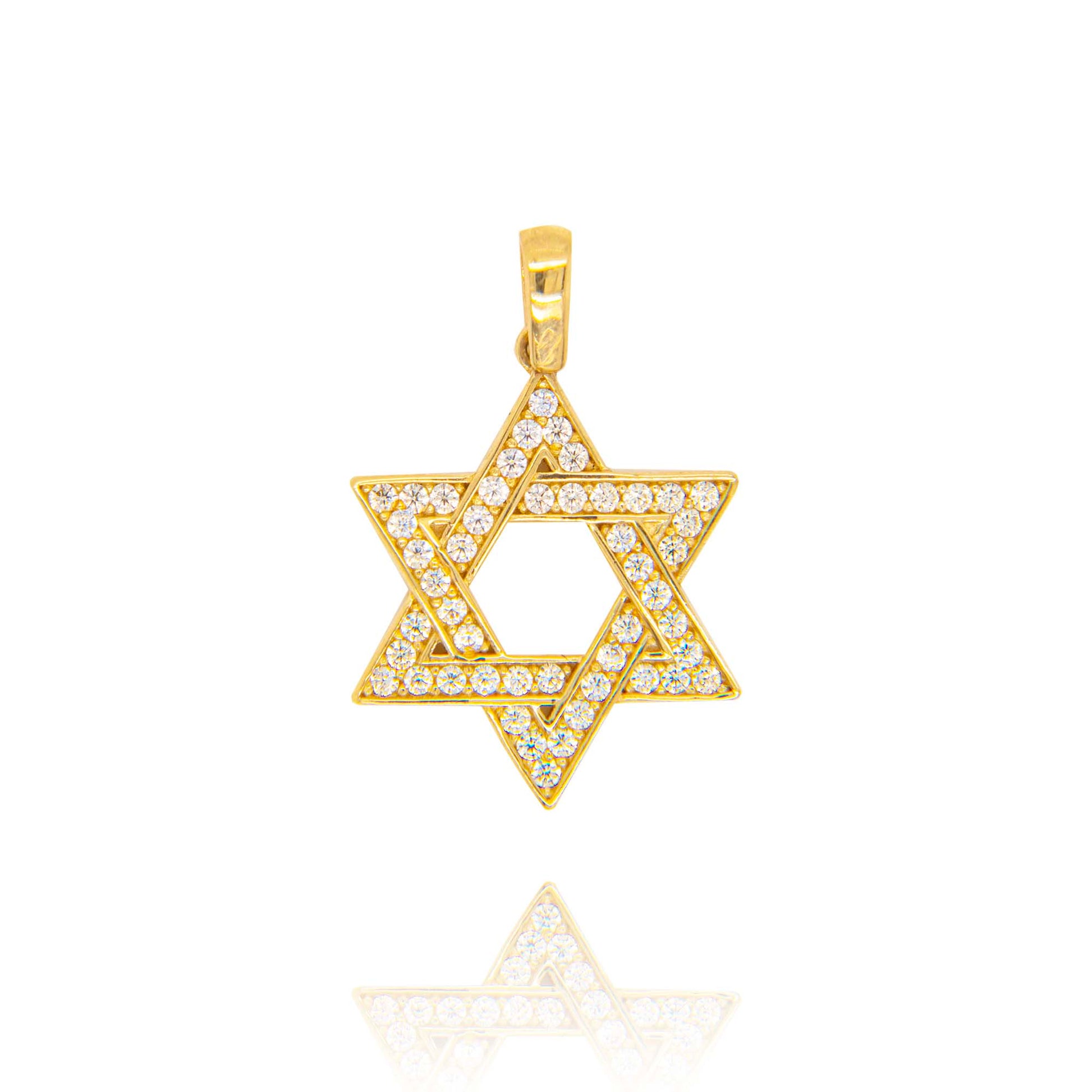 14K Yellow Gold CZ Jewish Star Pendant