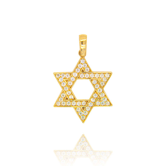 14K Yellow Gold CZ Jewish Star Pendant