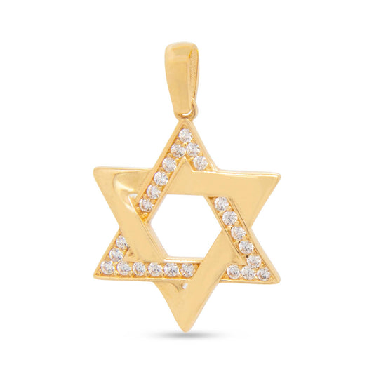 14K Yellow Gold Sleek & CZ Jewish Star Pendant