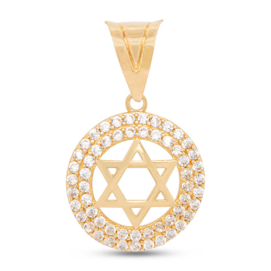 14K Yellow Gold Round CZ Jewish Star Pendant