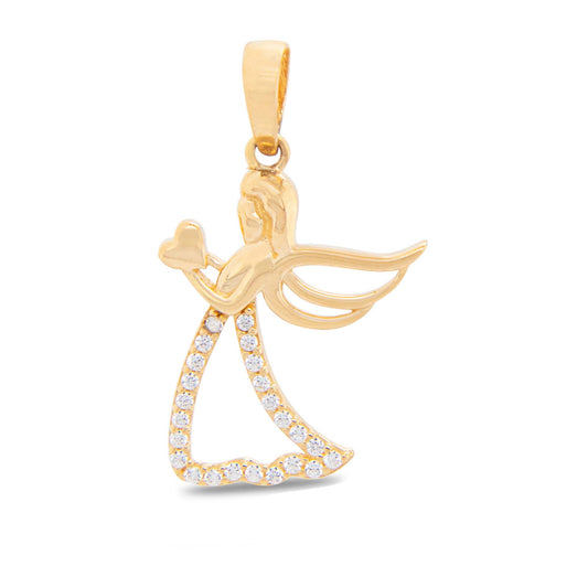 14K Yellow Gold Small CZ Angel Pendant