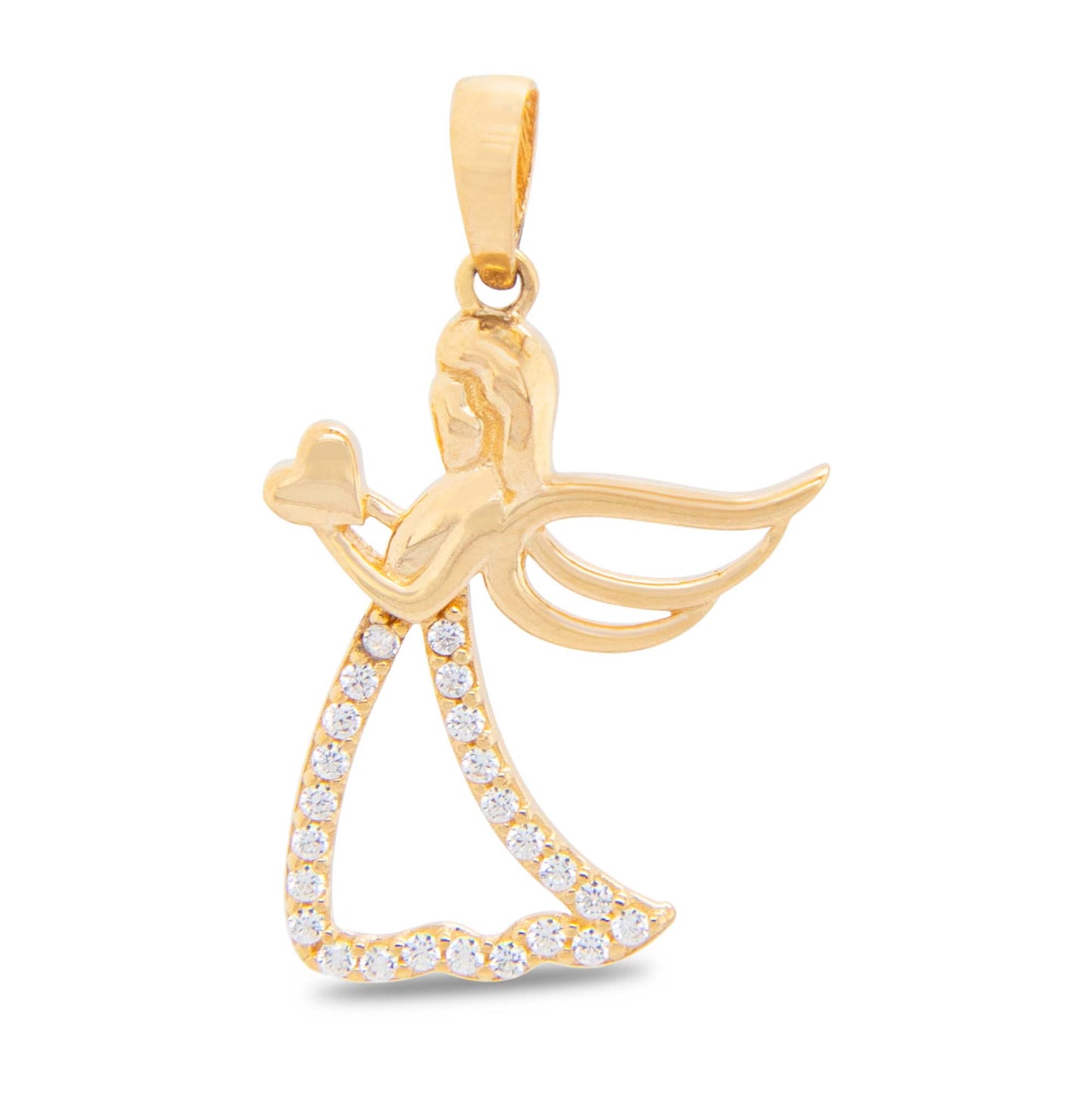 14K Yellow Gold Medium CZ Angel Pendant