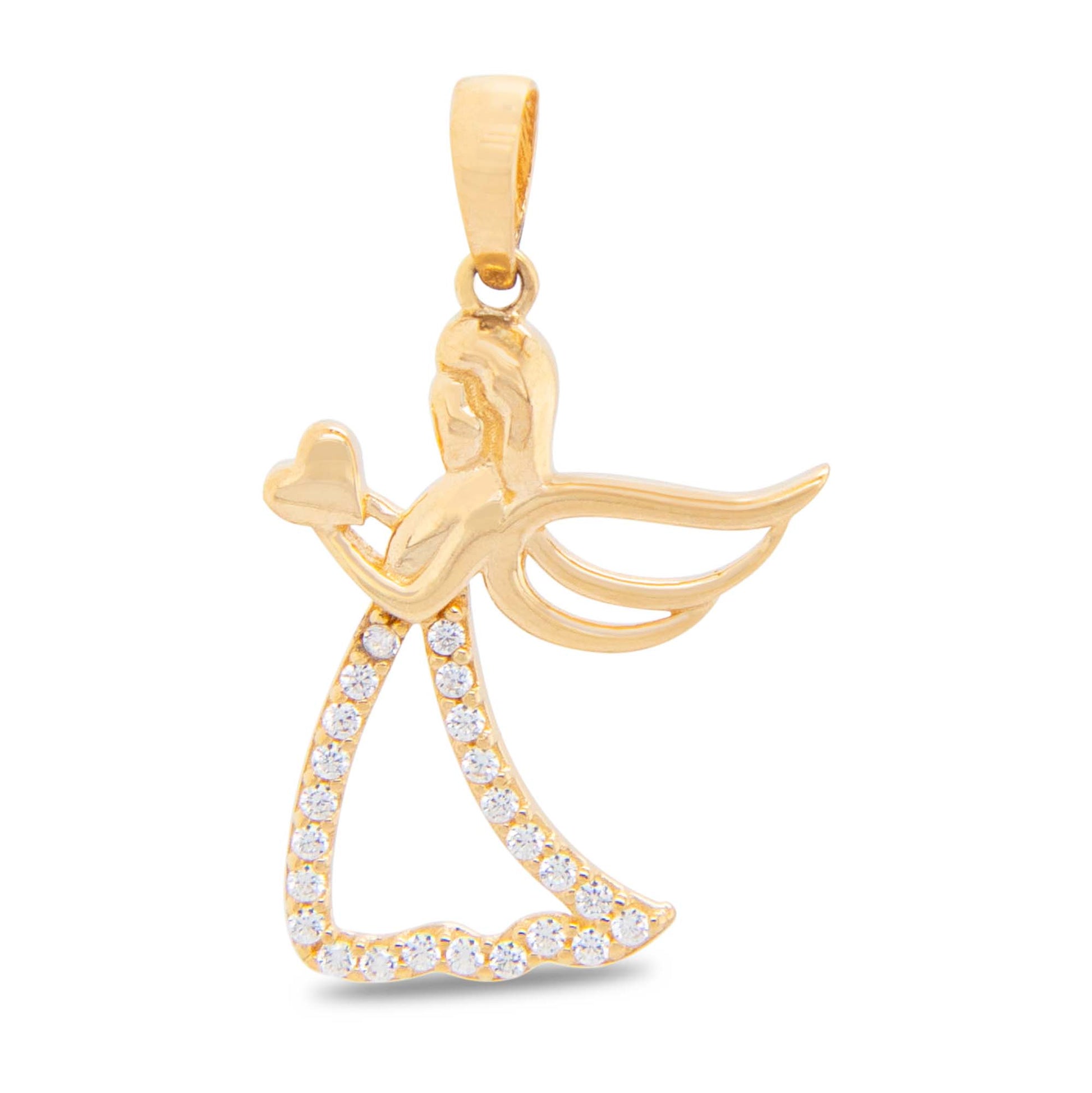 14K Yellow Gold Medium CZ Angel Pendant