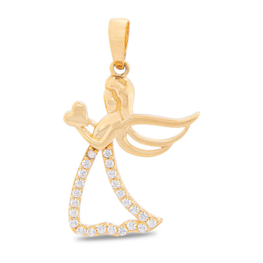 14K Yellow Gold Medium CZ Angel Pendant