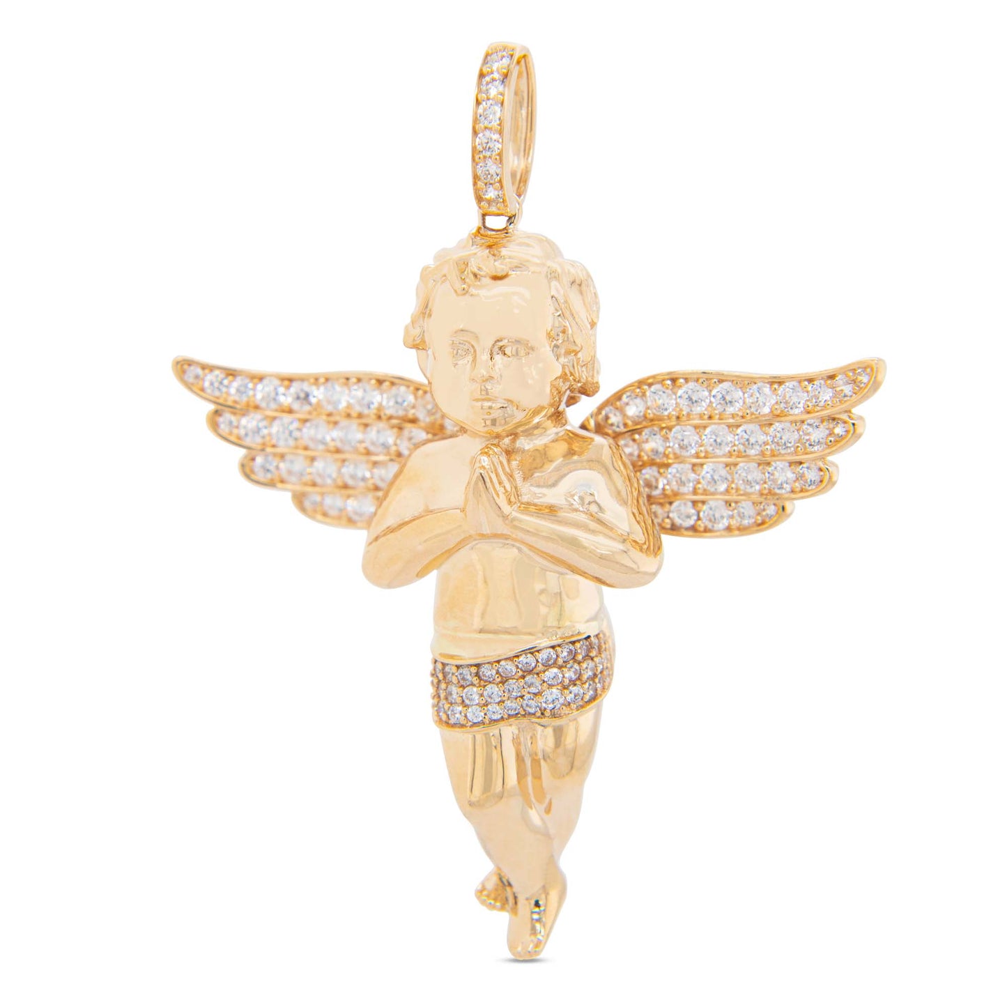 14K Yellow Gold CZ Baby Angel Pendant