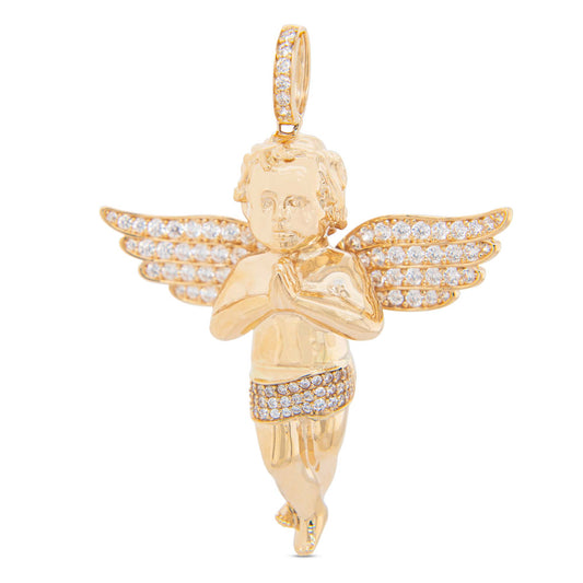 14K Yellow Gold CZ Baby Angel Pendant