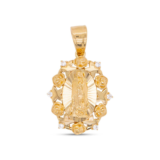 14K Yellow Gold CZ Floral Oval Guadalupe Pendant
