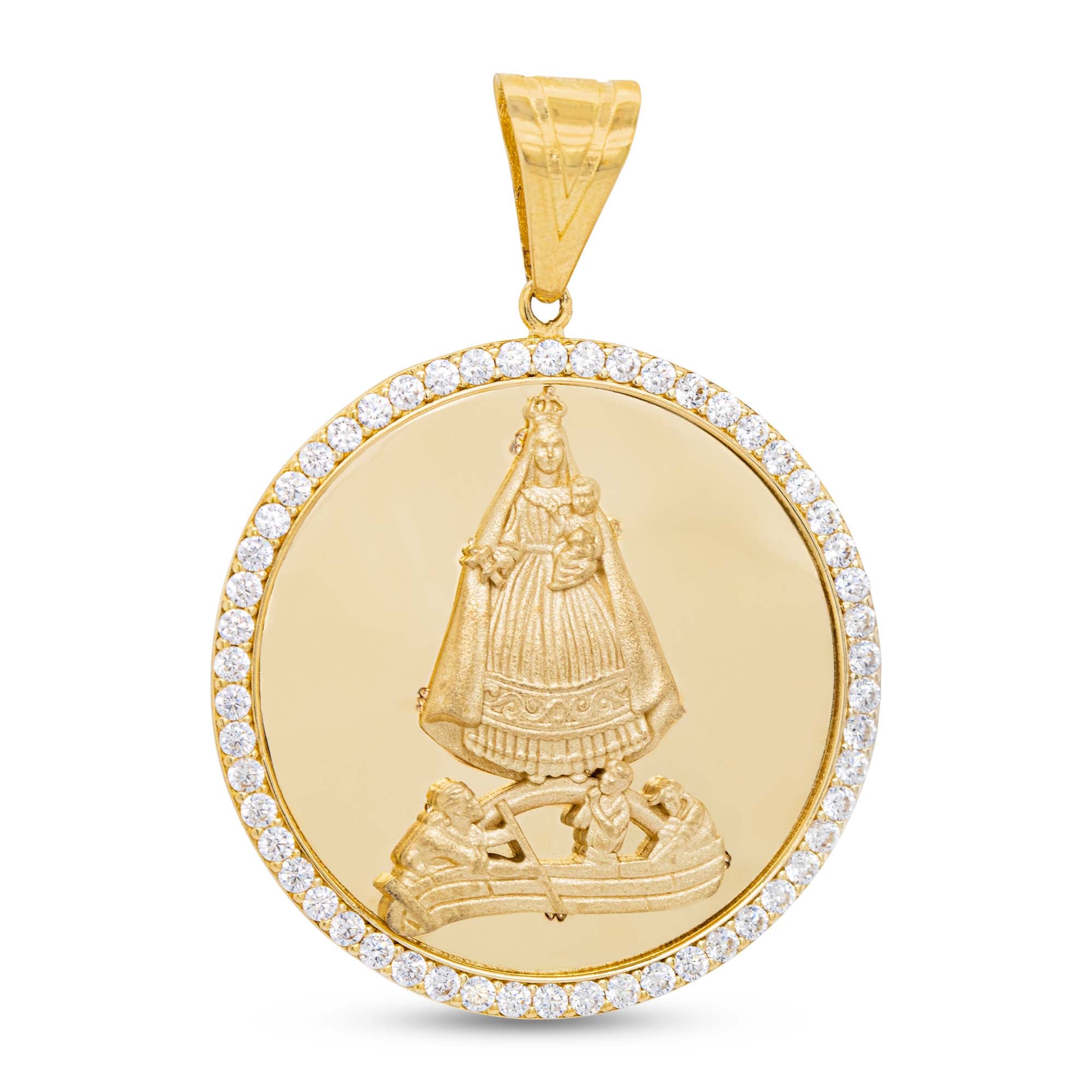 14K Yellow Gold CZ Round Virgen de la Caridad del Cobre Pendant ...