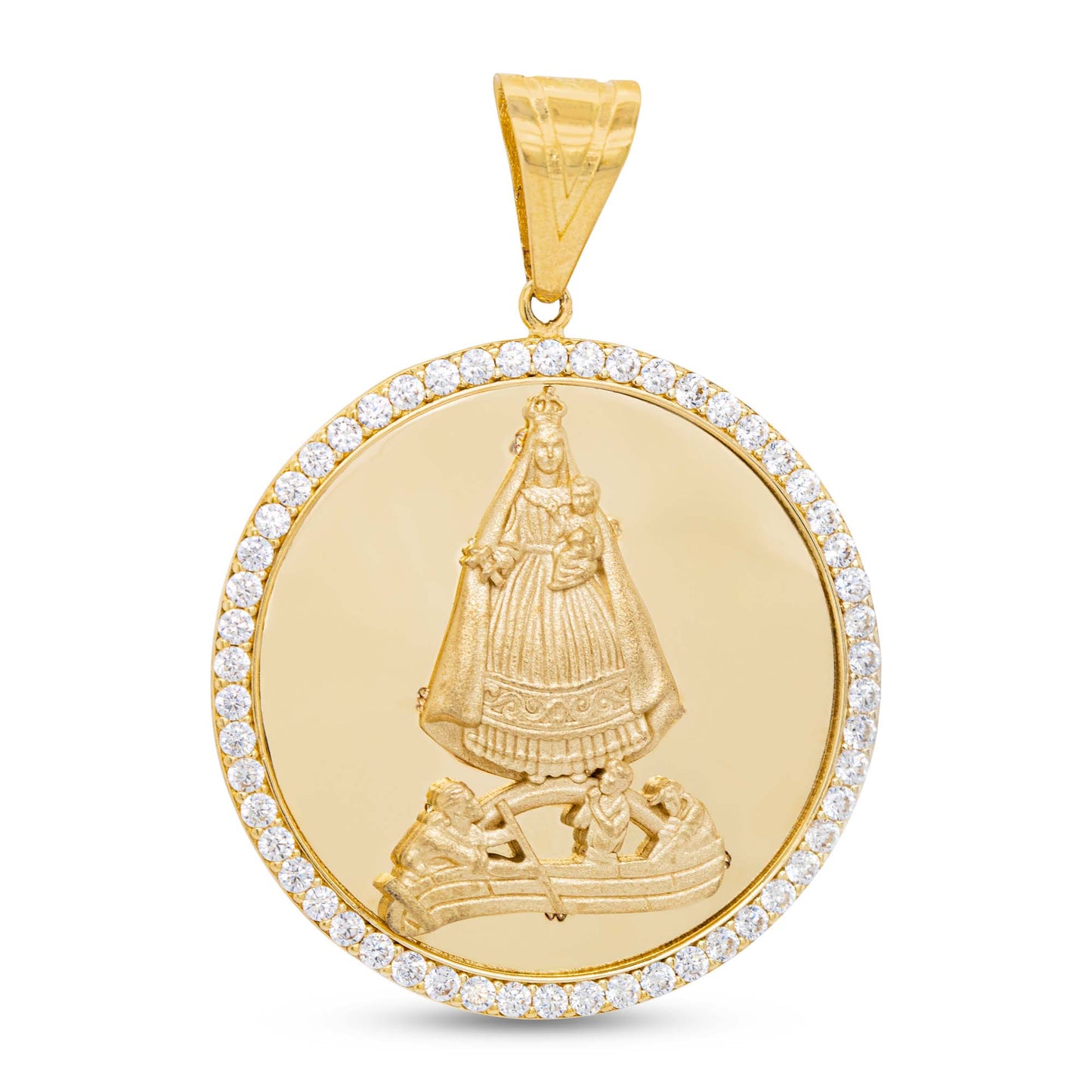 14K Yellow Gold CZ Round Virgen de la Caridad del Cobre Pendant