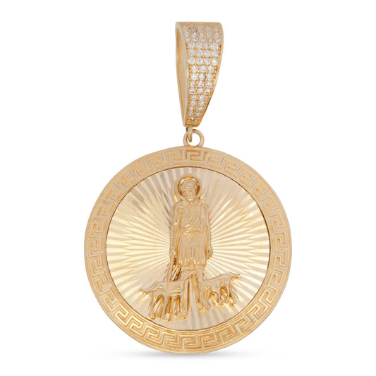 14K Yellow Gold CZ Round Detailed San Lázaro Diamond Cut Pendant