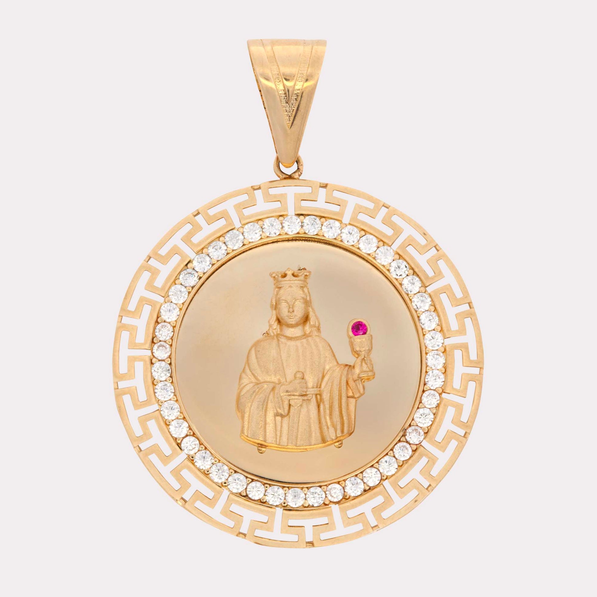 14K Yellow Gold CZ Small Round Open Detailed Santa Barbara Pendant