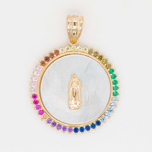 14K Yellow Gold Multi-Color CZ Round Guadalupe Pendant