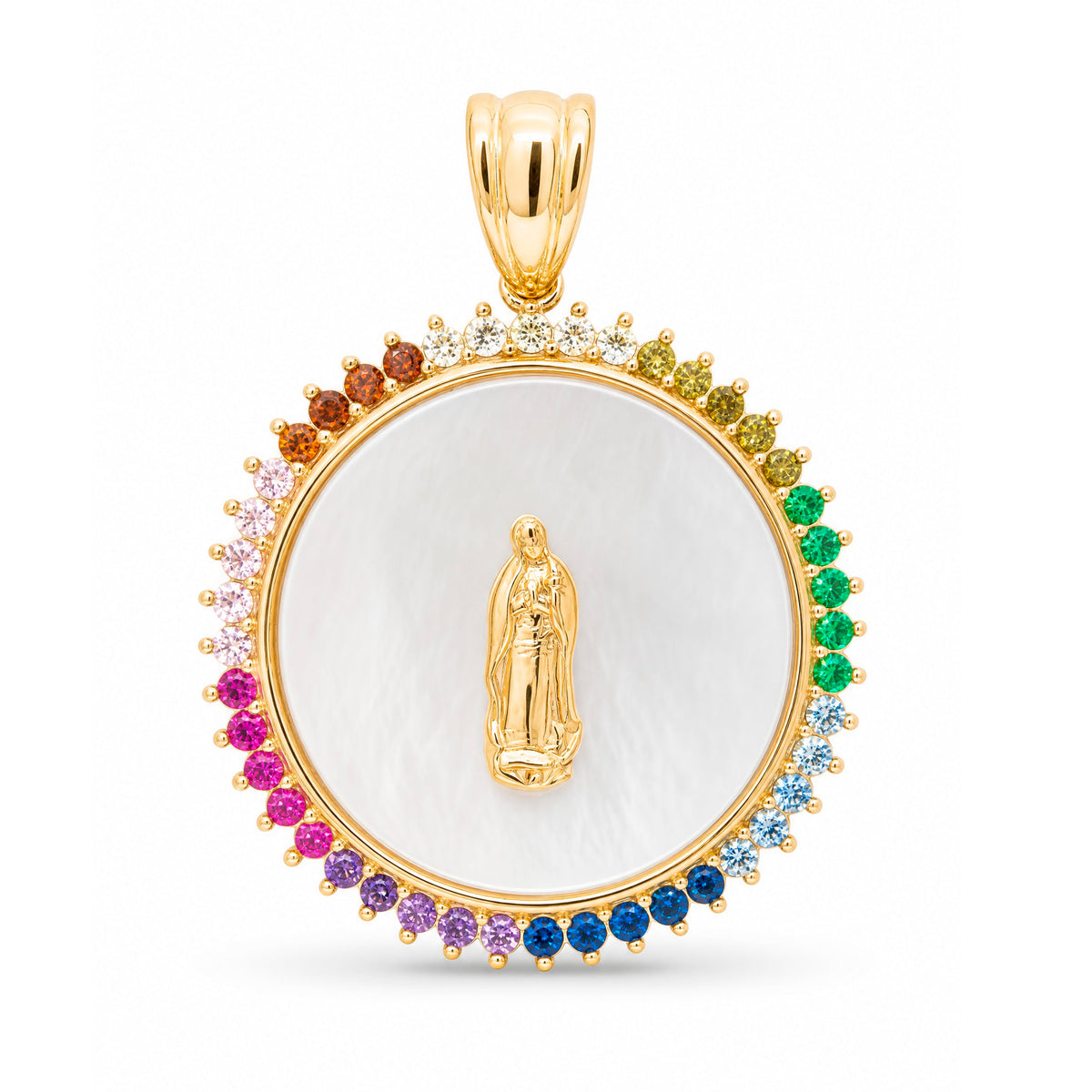 14K Yellow Gold Multi-Color CZ Round Guadalupe Pendant