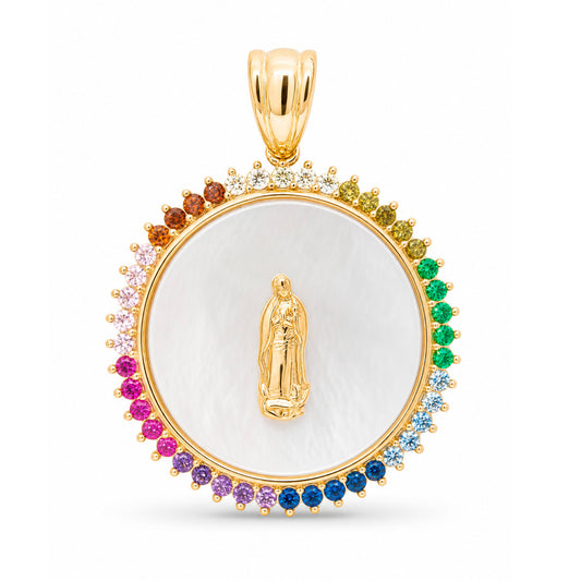 14K Yellow Gold Multi-Color CZ Round Guadalupe Pendant