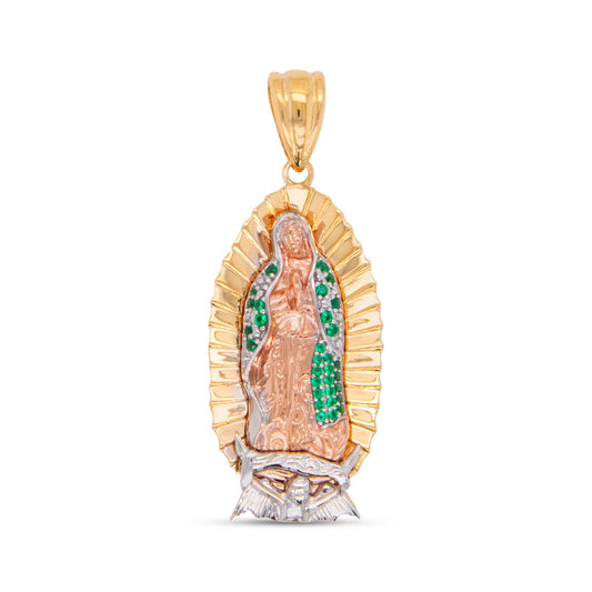 14K Tri-Color Gold Small Multi-Color CZ Guadalupe Pendant