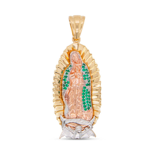 14K Tri-Color Gold Medium Multi-Color CZ Guadalupe Pendant