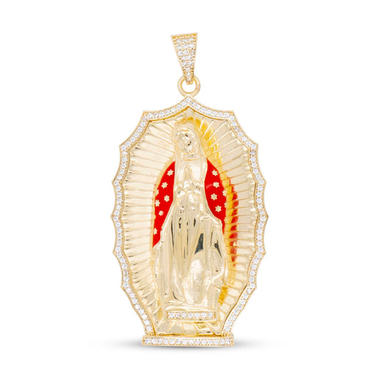 14K Yellow Gold CZ & Red Enamel Guadalupe Pendant