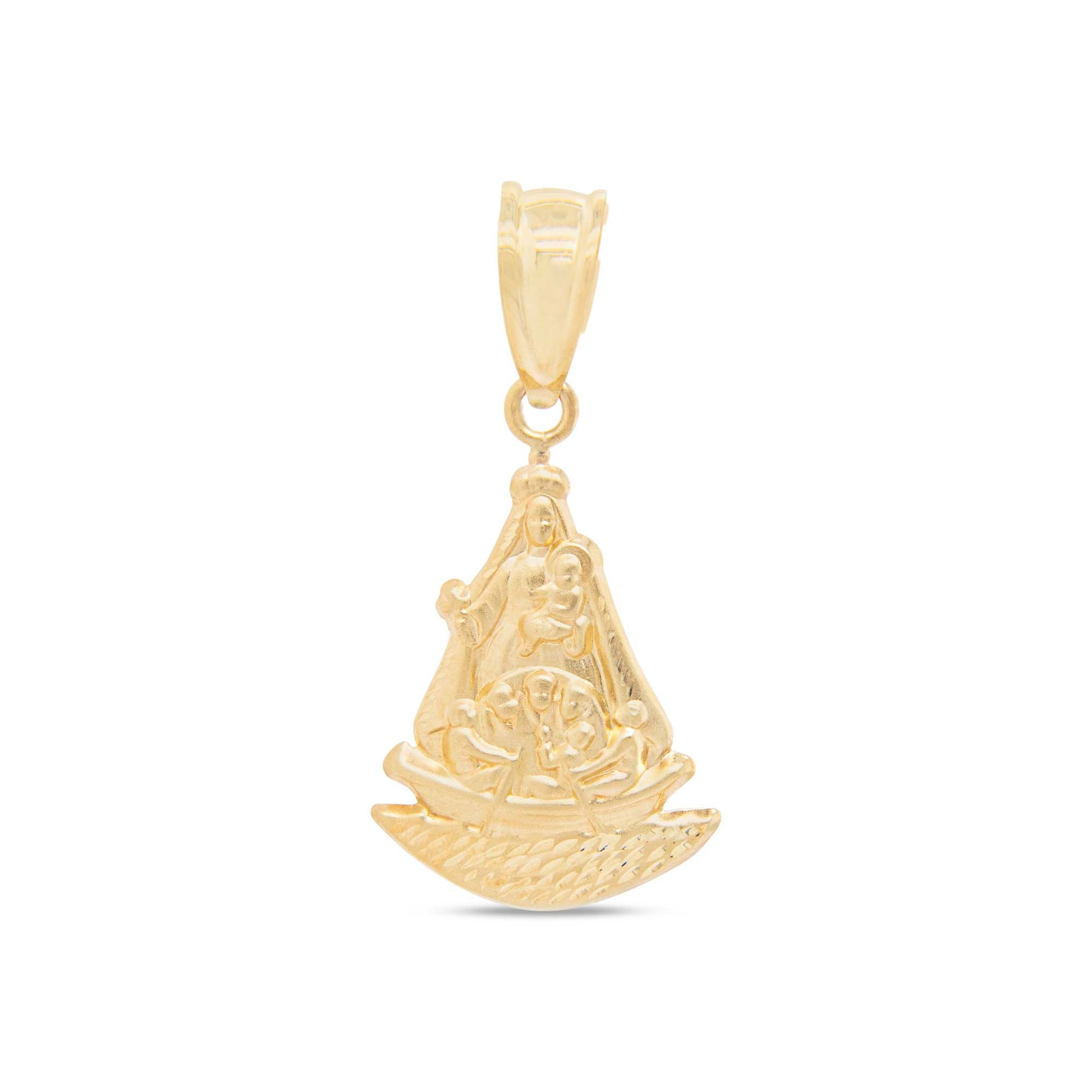 14K Yellow Gold Textured Virgen de la Caridad del Cobre Pendant
