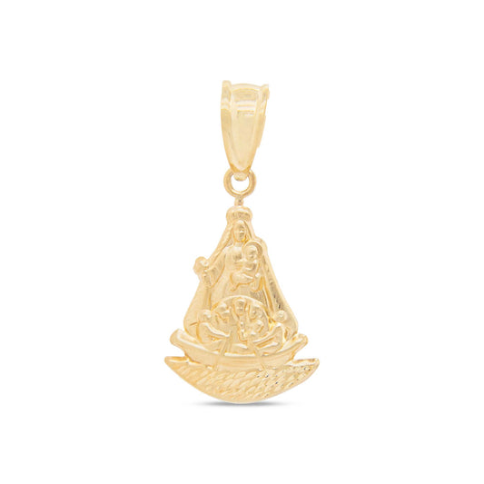 14K Yellow Gold Textured Virgen de la Caridad del Cobre Pendant