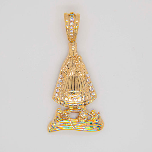 14K Yellow Gold Small CZ Virgen de la Caridad del Cobre Pendant