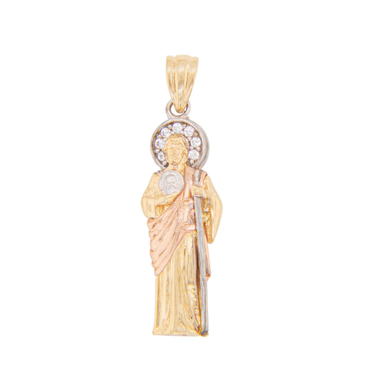 14K Tri-Color Gold Small CZ San Judas Pendant