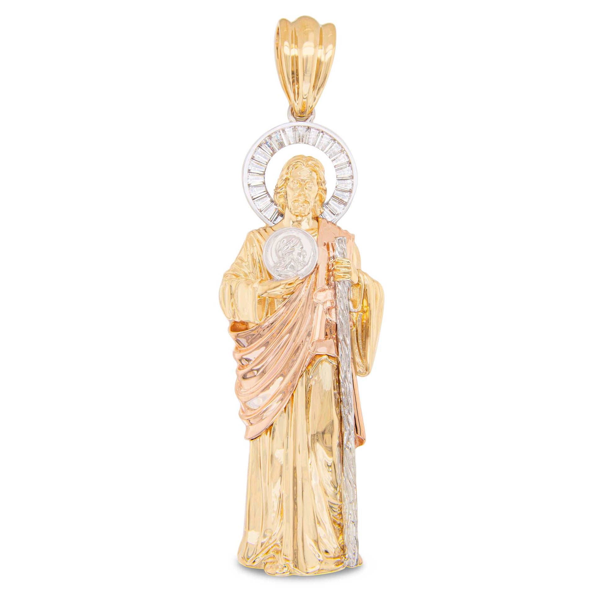 14K Tri-Color Gold Medium CZ San Judas Pendant