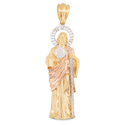 14K Tri-Color Gold Medium CZ San Judas Pendant