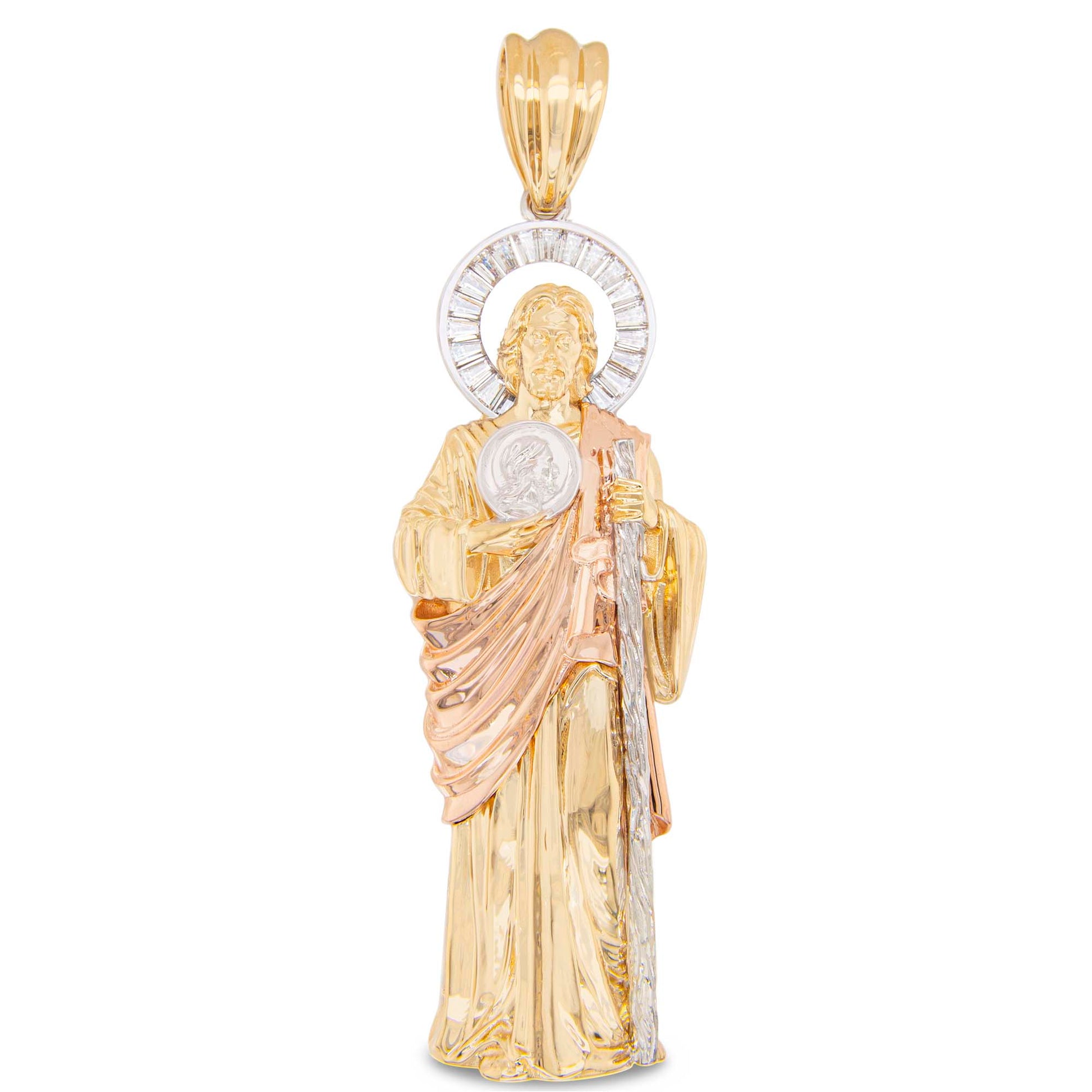 14K Tri-Color Gold Large CZ San Judas Pendant