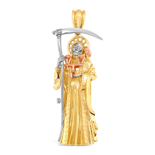 14K Tri-Color Gold Santa Muerte Pendant