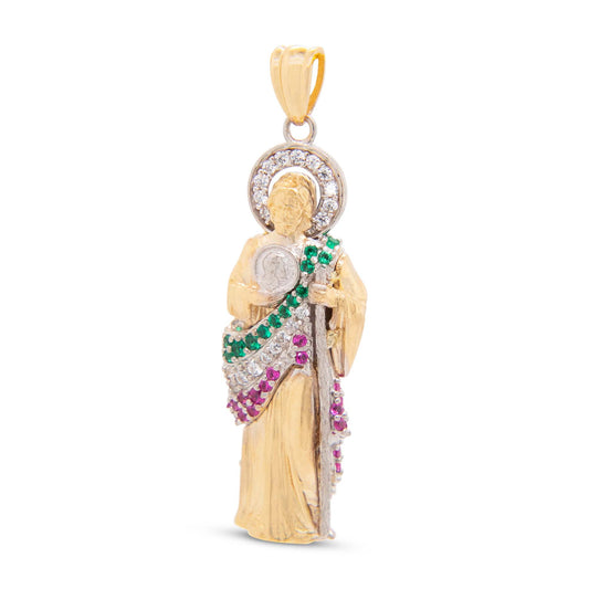 14K Tri-Color Gold Multi-Color CZ San Judas Pendant