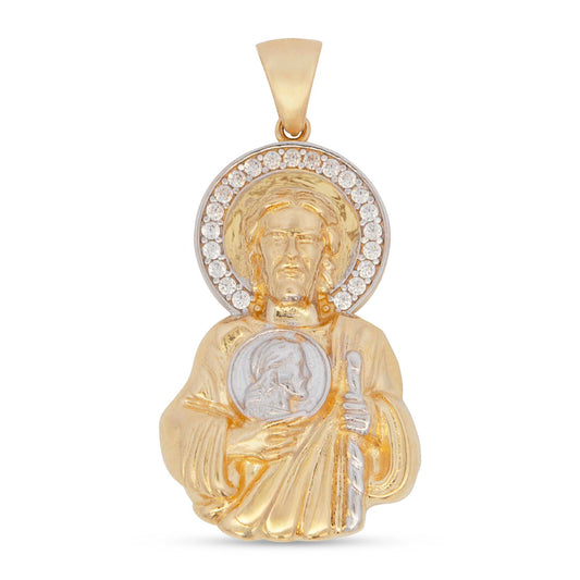 14K Two-Tones Gold San Judas Head Pendant