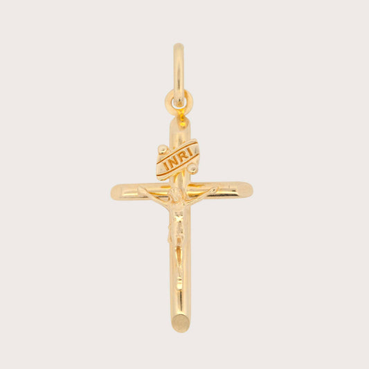 14K Yellow Gold Extra Small Tube Cross with Christ Pendant