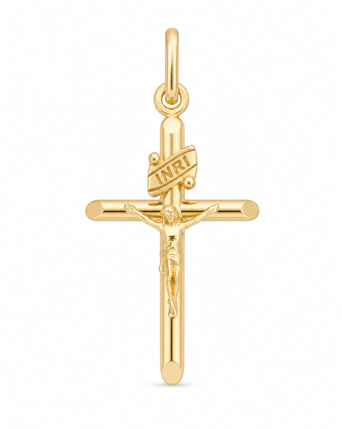 14K Yellow Gold Extra Small Tube Cross with Christ Pendant