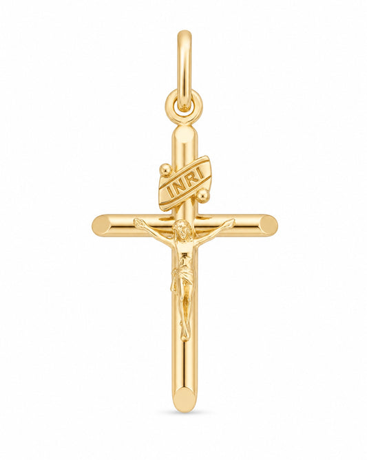 14K Yellow Gold Extra Small Tube Cross with Christ Pendant