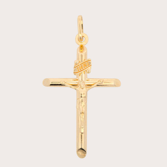 14K Yellow Gold Medium Tube Cross with Christ Pendant
