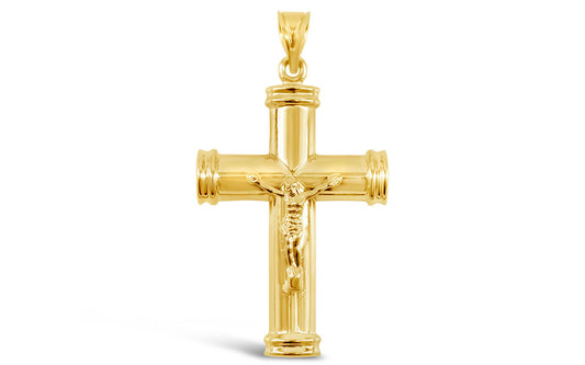 14K Yellow Gold Medium Puffed Cross with Christ Pendant