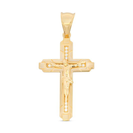 14K Yellow Gold CZ Cross with Christ Pendant