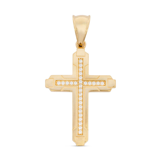 14K Yellow Gold Small CZ Detailed Cross Pendant