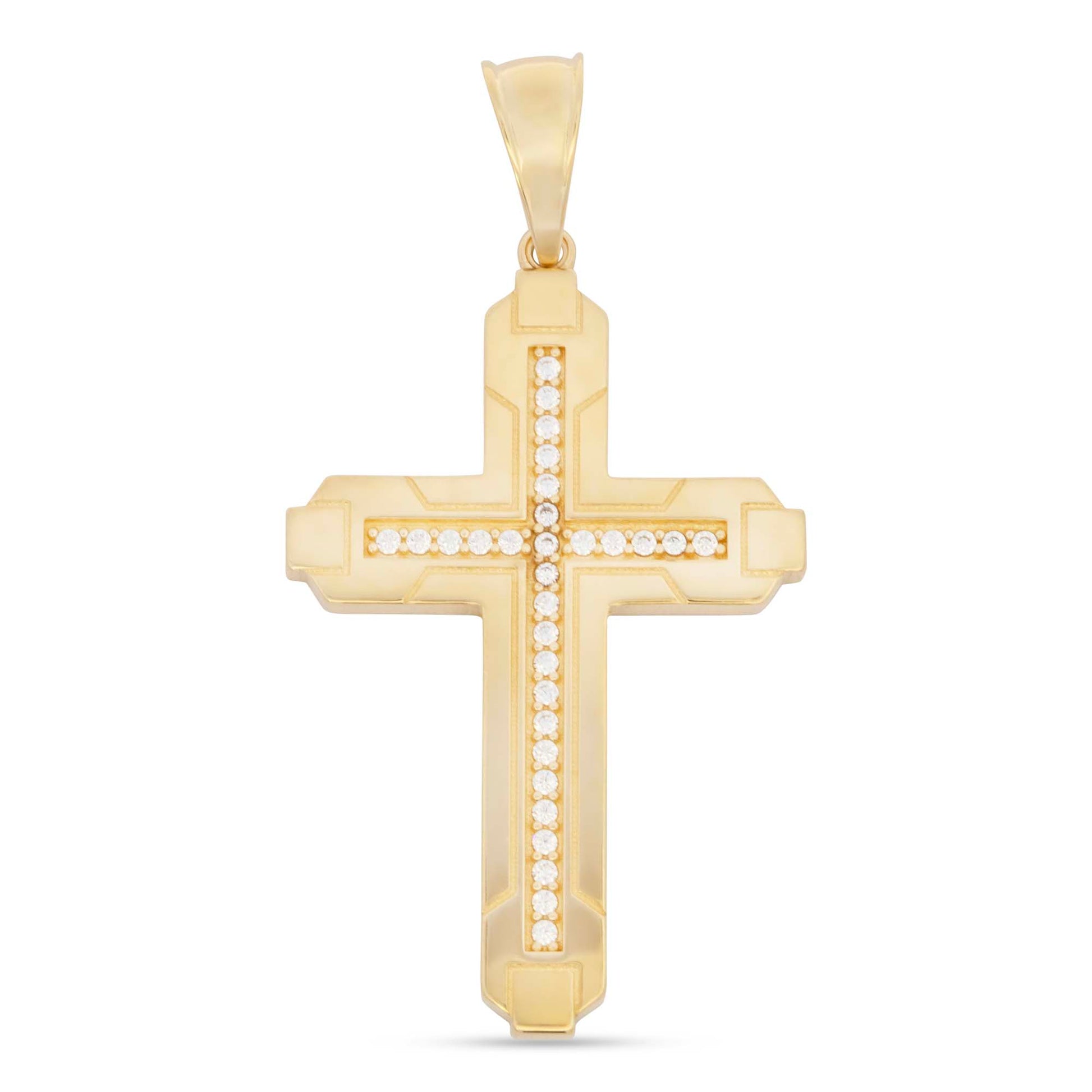 14K Yellow Gold Medium CZ Detailed Cross Pendant