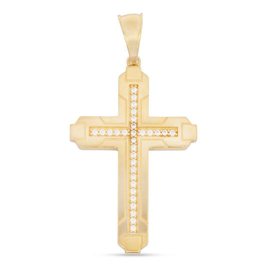 14K Yellow Gold Medium CZ Detailed Cross Pendant